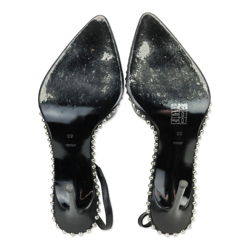 Alexander Wang Rina Black Leather Ball Chain Trim Slingback Pumps