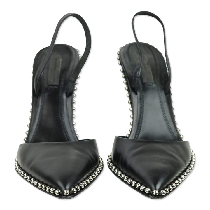 Alexander Wang Rina Black Leather Ball Chain Trim Slingback Pumps