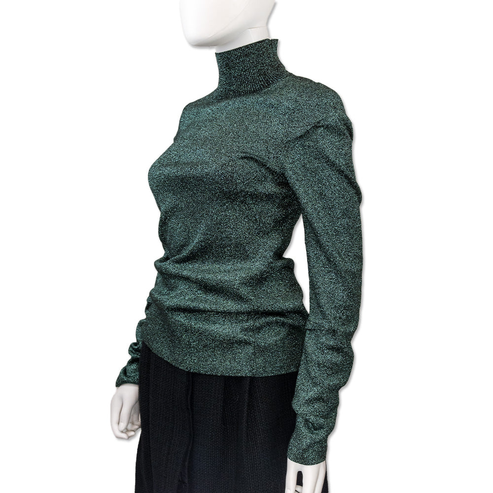 Alexander Wang Teal Metallic Black Wool Turtleneck Sweater