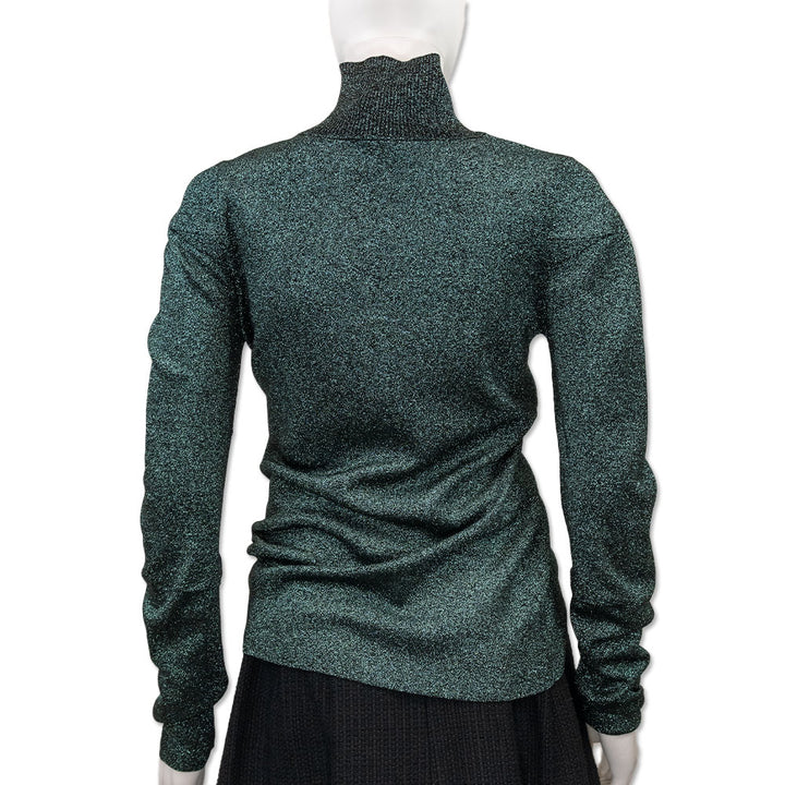 Alexander Wang Teal Metallic Black Wool Turtleneck Sweater