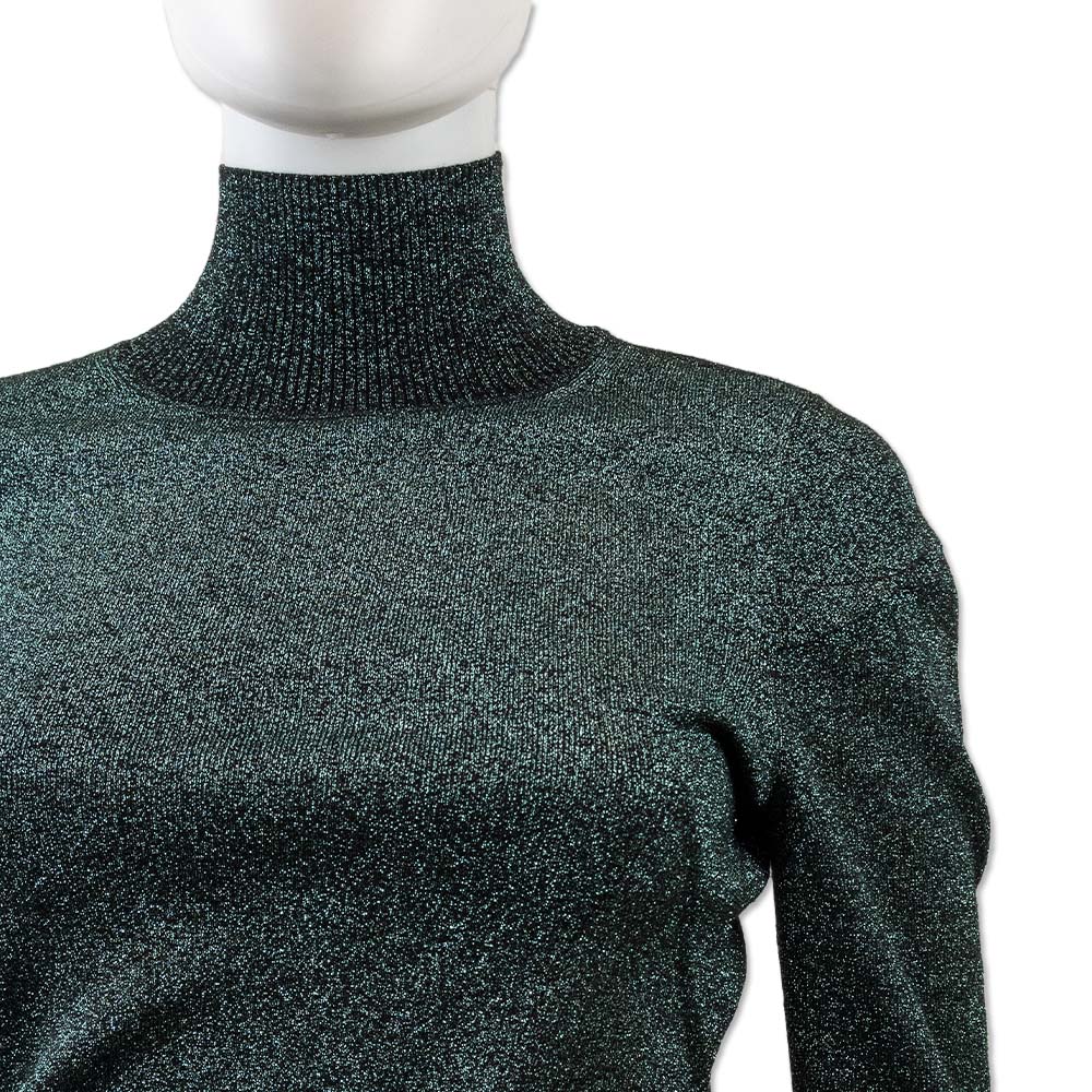 Alexander Wang Teal Metallic Black Wool Turtleneck Sweater