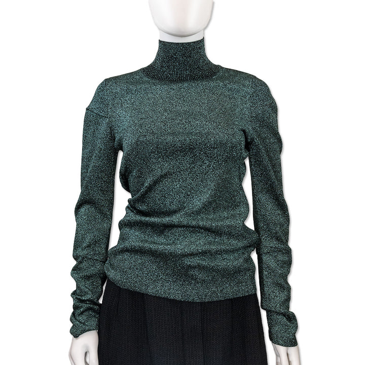 Alexander Wang Teal Metallic Black Wool Turtleneck Sweater