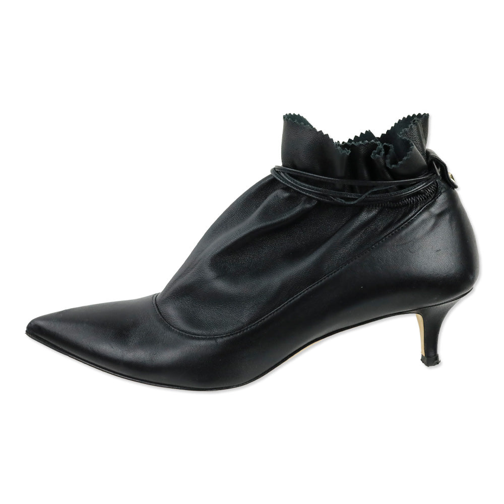 Alexander White Black Leather Kitten Heel Ankle Booties