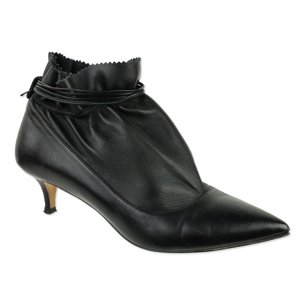 Alexander White Black Leather Kitten Heel Ankle Booties