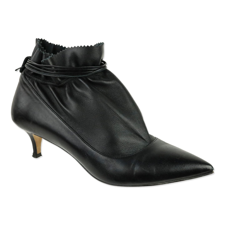 Alexander White Black Leather Kitten Heel Ankle Booties