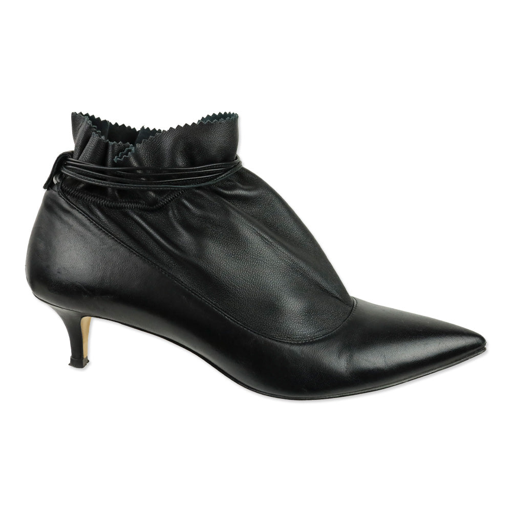 Alexander White Black Leather Kitten Heel Ankle Booties