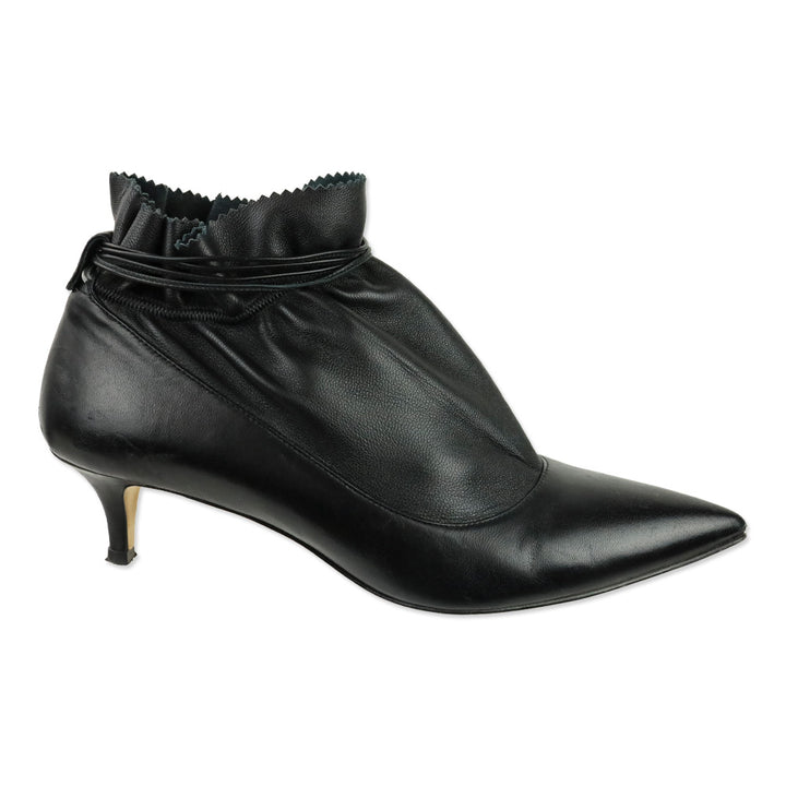 Alexander White Black Leather Kitten Heel Ankle Booties
