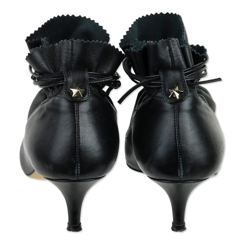 Alexander White Black Leather Kitten Heel Ankle Booties