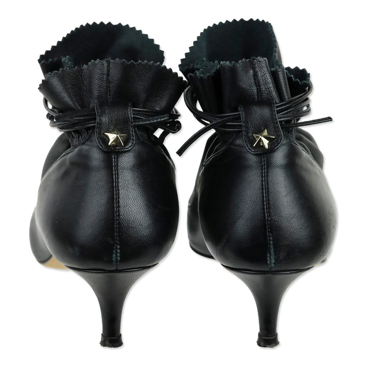 Alexander White Black Leather Kitten Heel Ankle Booties