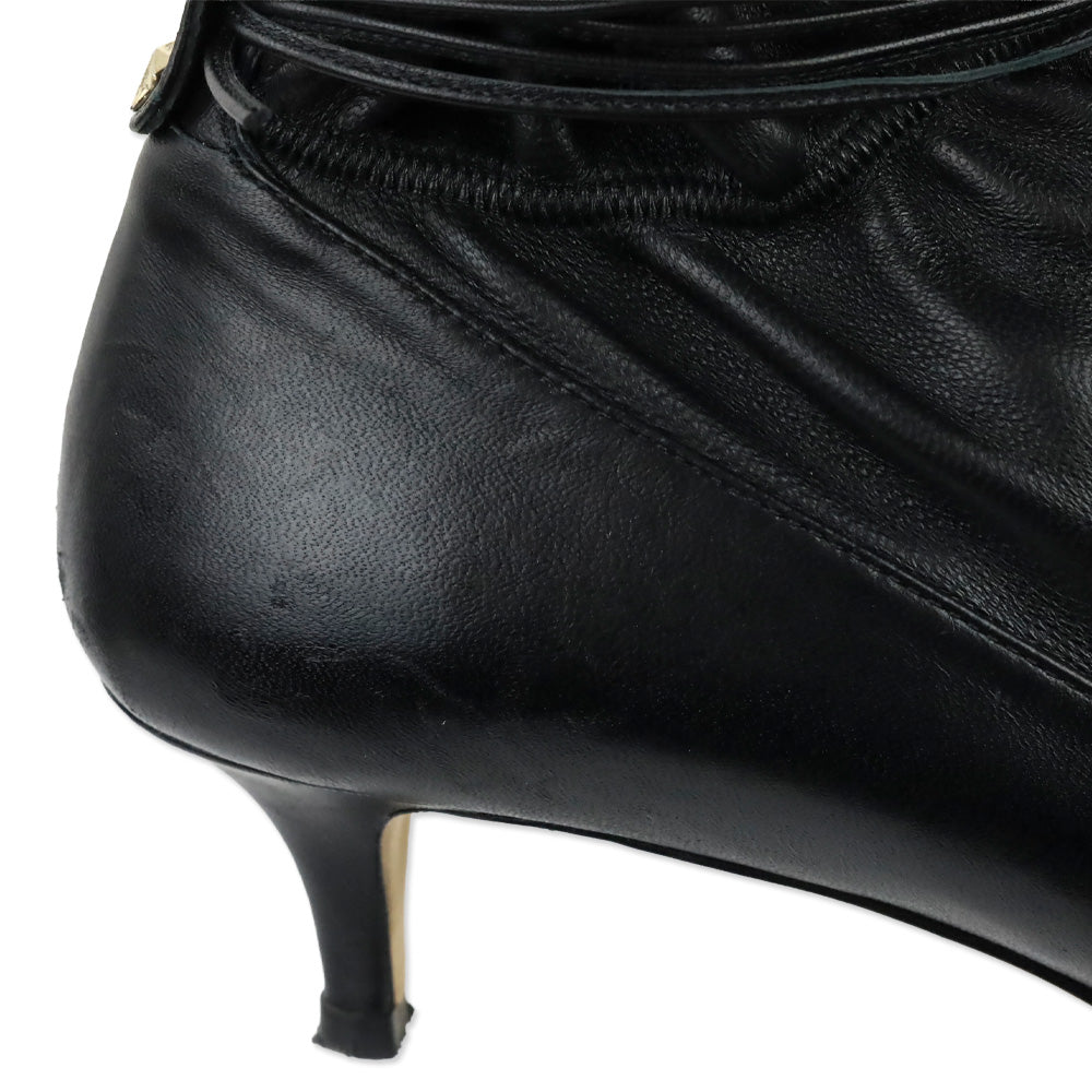 Alexander White Black Leather Kitten Heel Ankle Booties