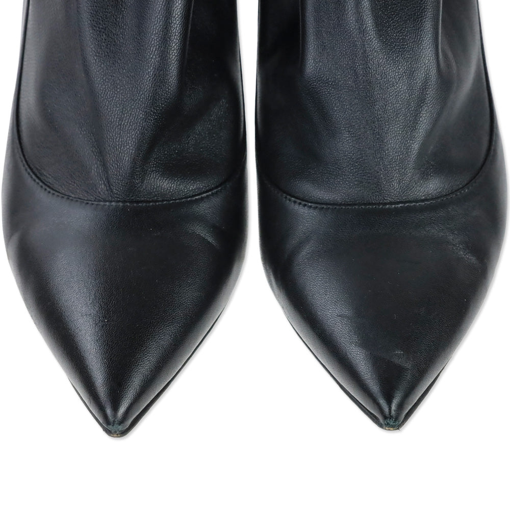 Alexander White Black Leather Kitten Heel Ankle Booties