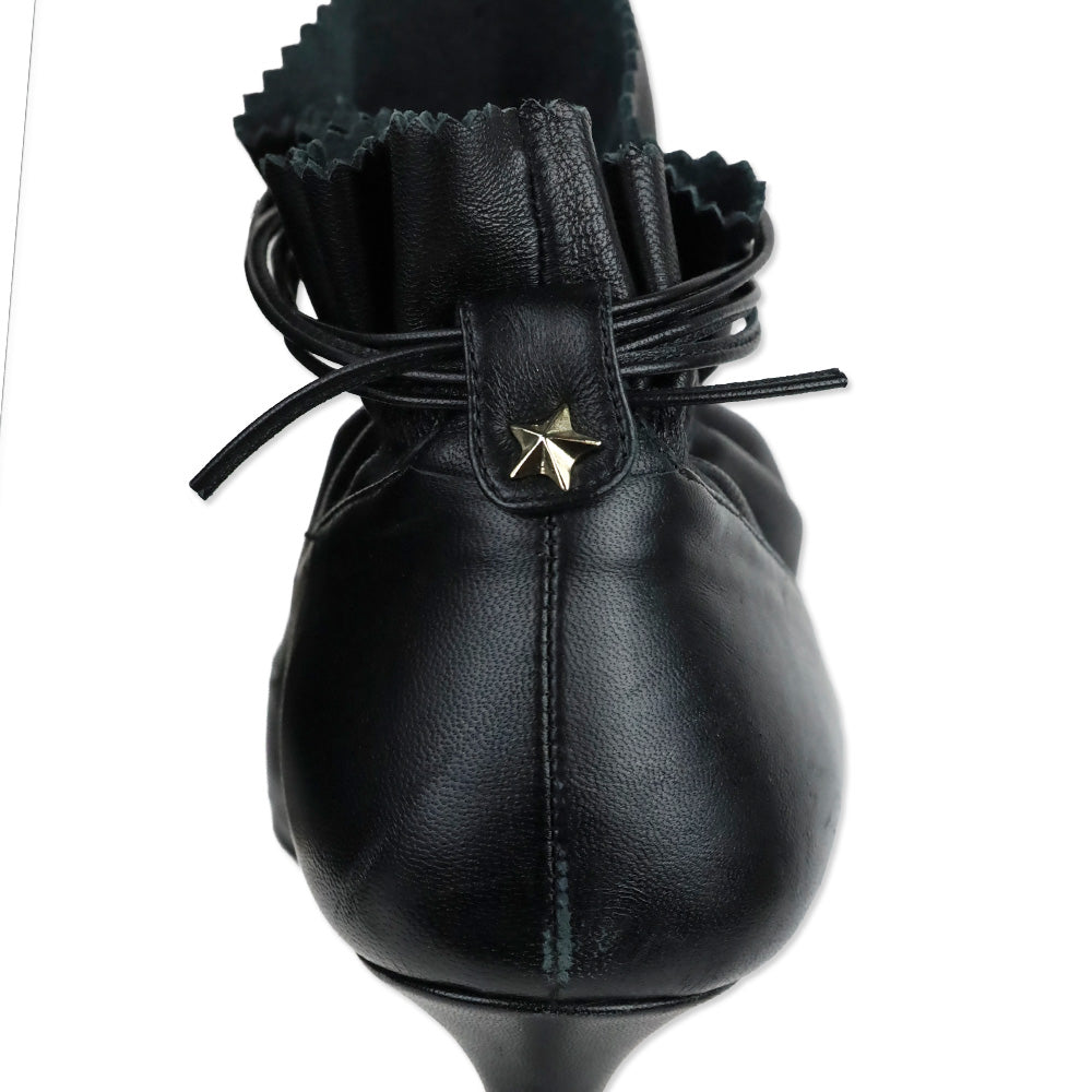 Alexander White Black Leather Kitten Heel Ankle Booties