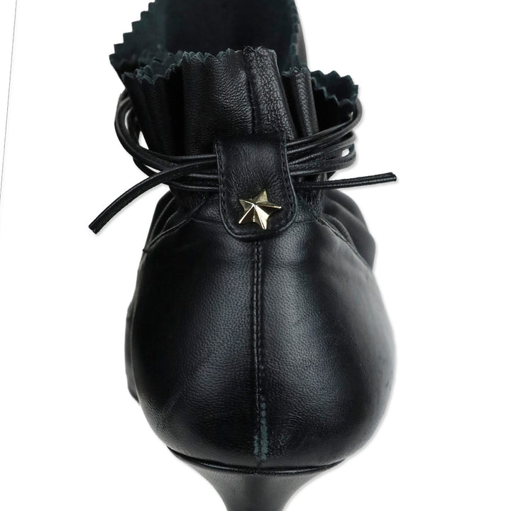 Alexander White Black Leather Kitten Heel Ankle Booties