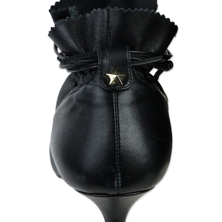 Alexander White Black Leather Kitten Heel Ankle Booties