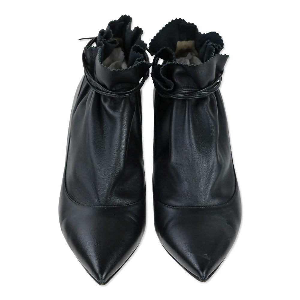 Alexander White Black Leather Kitten Heel Ankle Booties