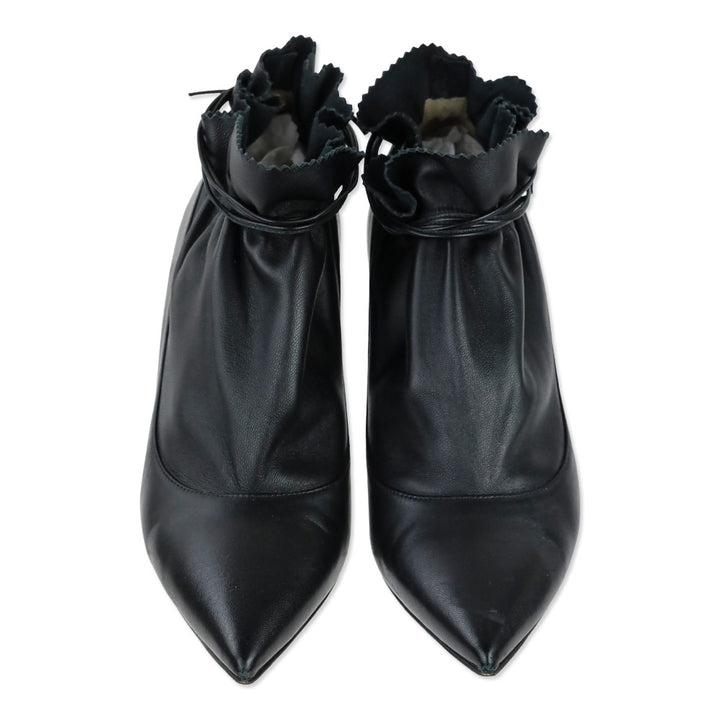 Alexander White Black Leather Kitten Heel Ankle Booties