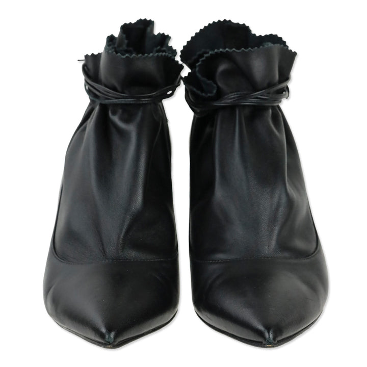 Alexander White Black Leather Kitten Heel Ankle Booties