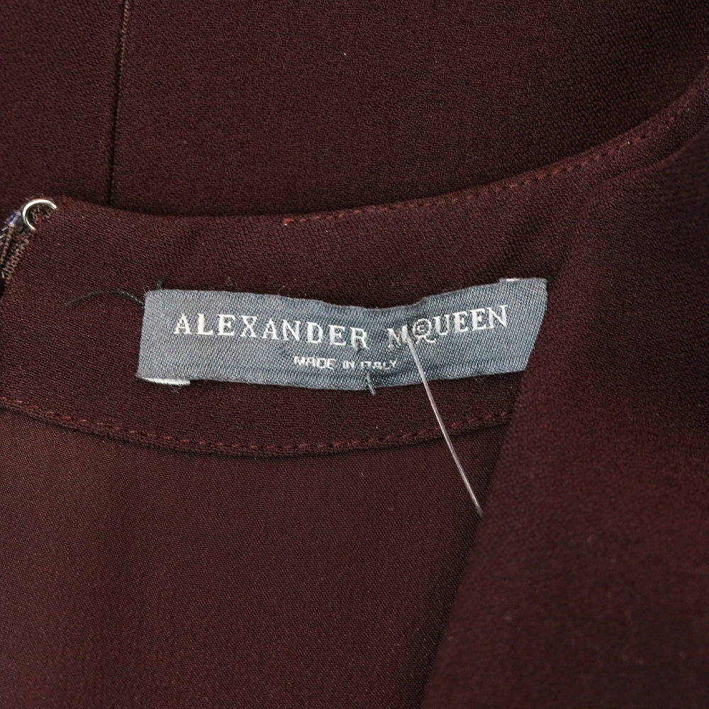 Alexander McQueen Burgundy V-Neck Tulip Sleeve Sheath Dress
