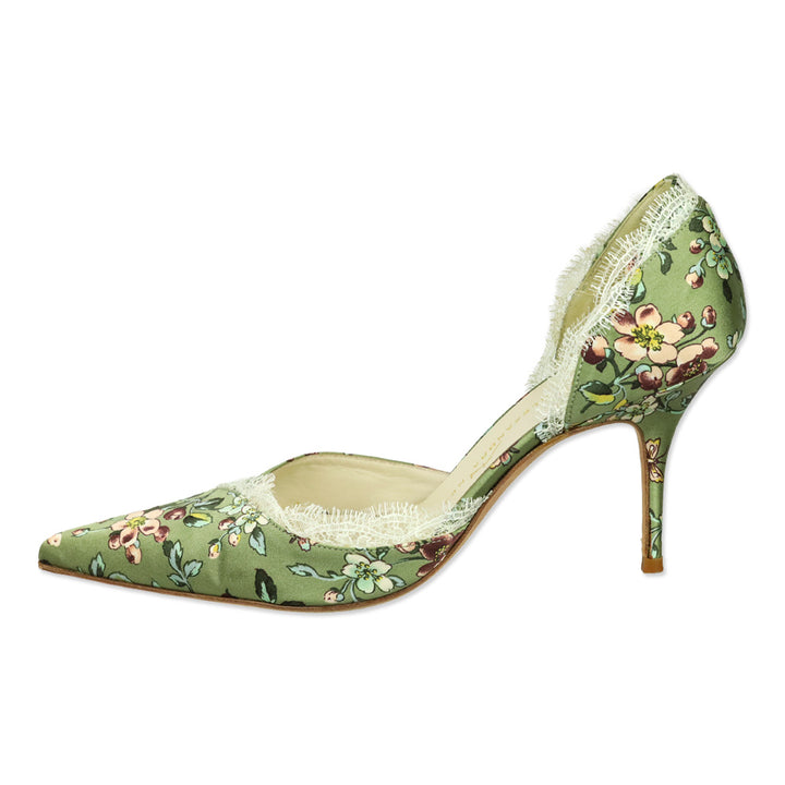 Alexandra Neel Green Floral Silk D'Orsay Anouk Pump