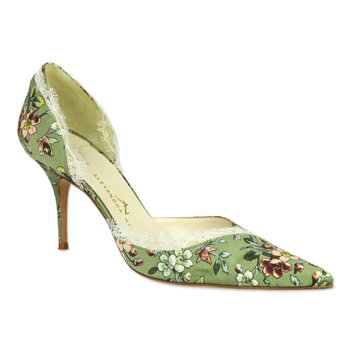 Alexandra Neel Green Floral Silk D'Orsay Anouk Pump