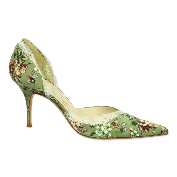 Alexandra Neel Green Floral Silk D'Orsay Anouk Pump