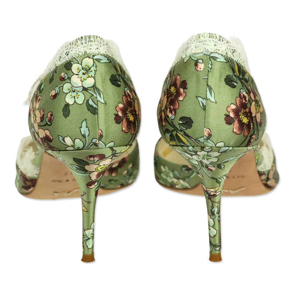 Alexandra Neel Green Floral Silk D'Orsay Anouk Pump