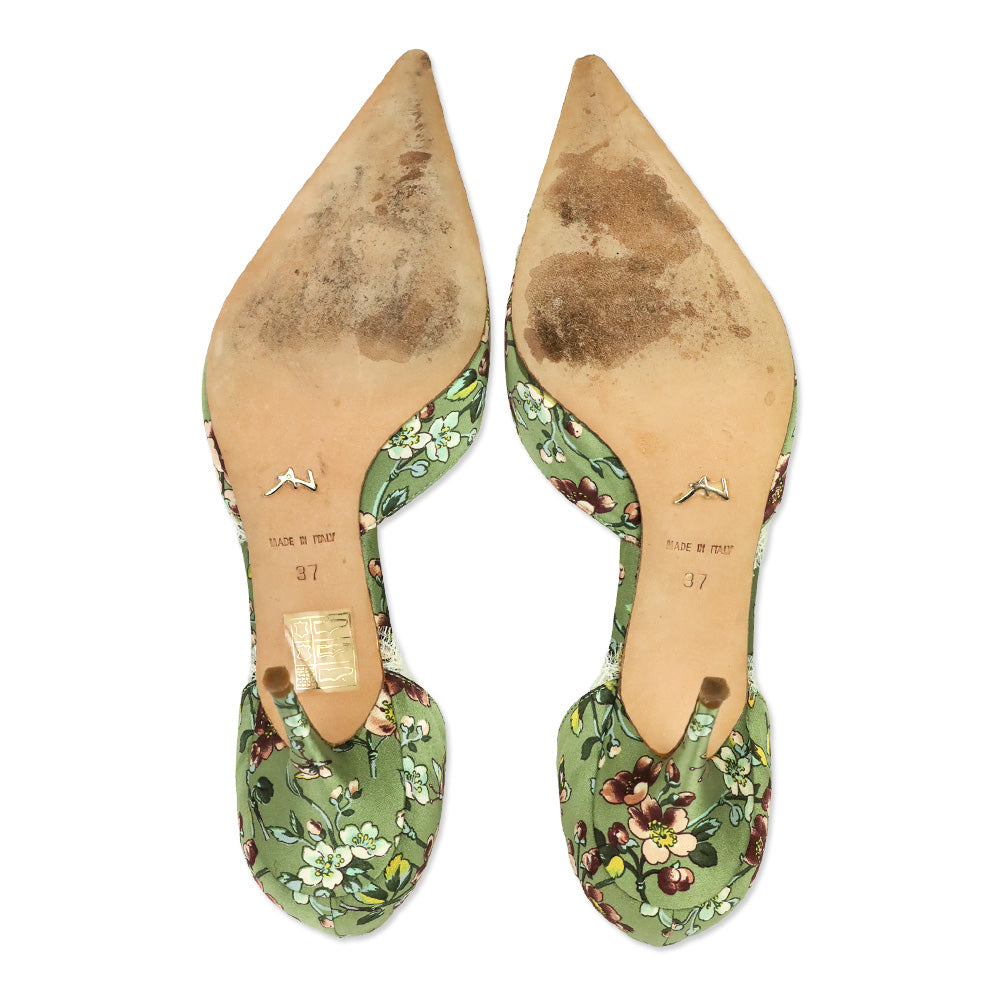 Alexandra Neel Green Floral Silk D'Orsay Anouk Pump