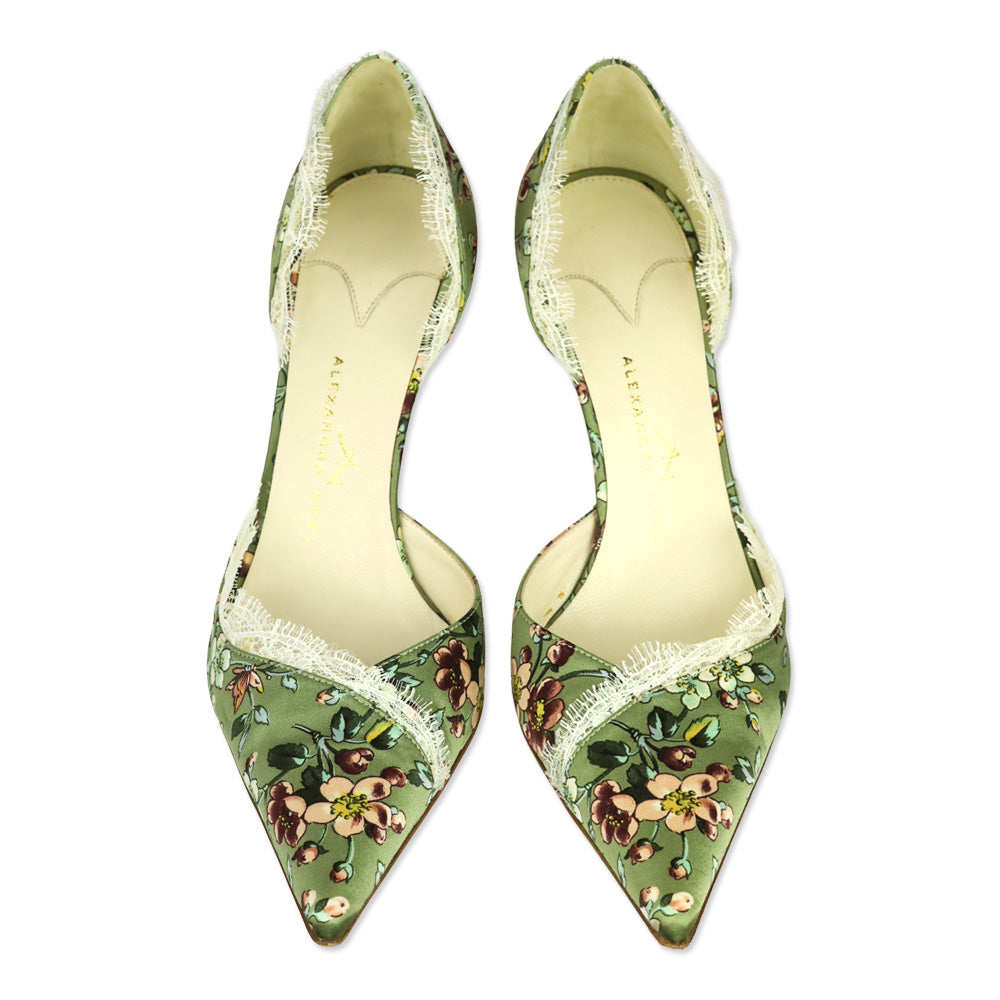 Alexandra Neel Green Floral Silk D'Orsay Anouk Pump