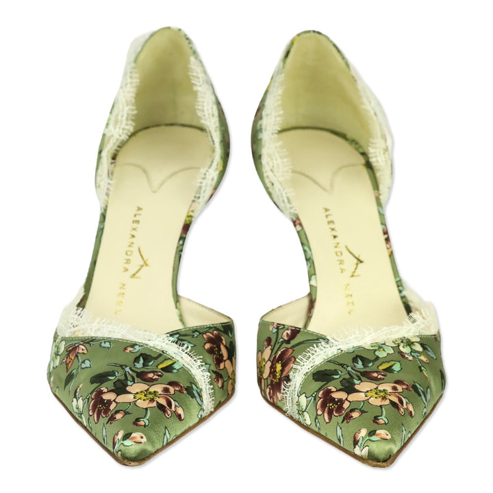 Alexandra Neel Green Floral Silk D'Orsay Anouk Pump