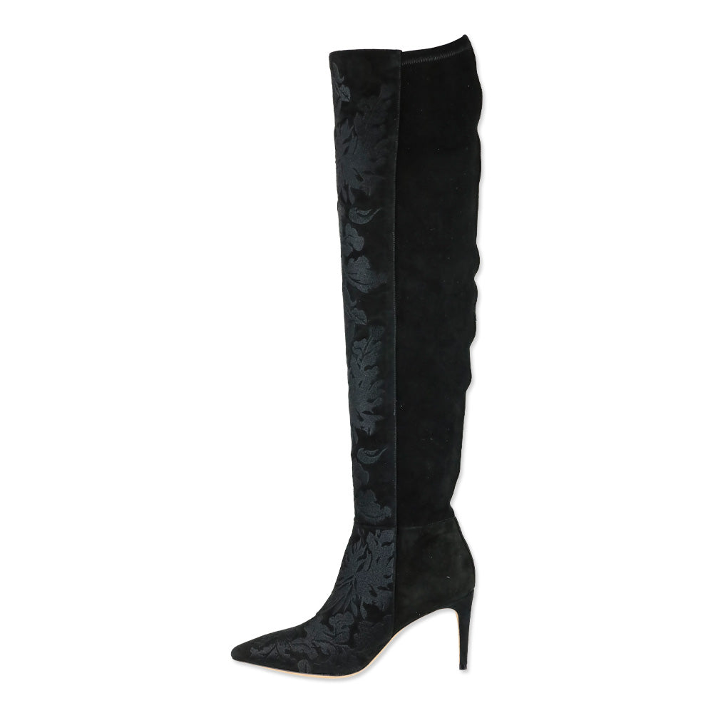 Alexandre Birman Black Stretch Suede Embroidered Regina Boot