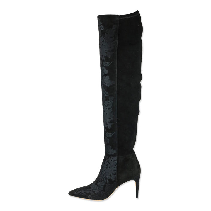 Alexandre Birman Black Stretch Suede Embroidered Regina Boot