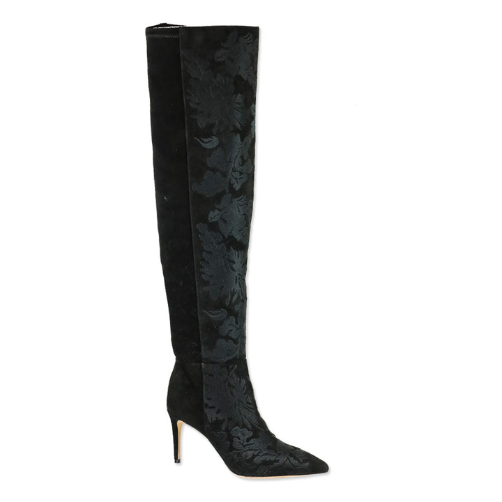 Alexandre Birman Black Stretch Suede Embroidered Regina Boot