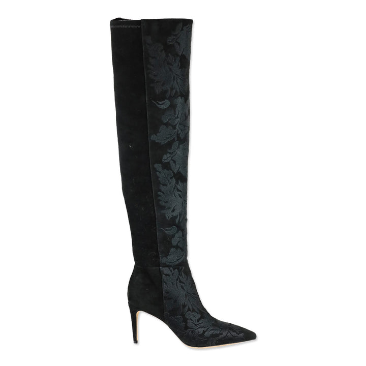 Alexandre Birman Black Stretch Suede Embroidered Regina Boot