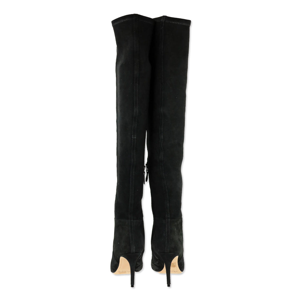 Alexandre Birman Black Stretch Suede Embroidered Regina Boot