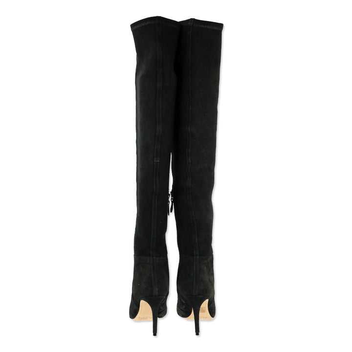 Alexandre Birman Black Stretch Suede Embroidered Regina Boot