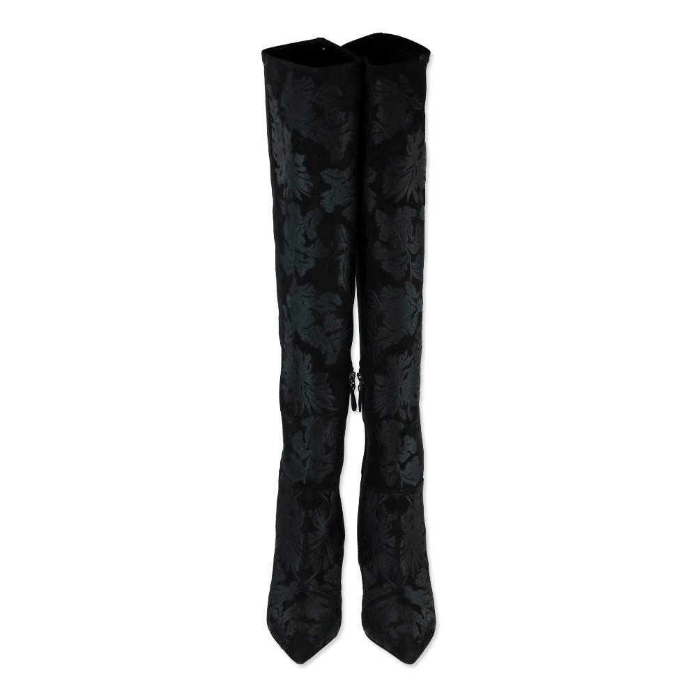 Alexandre Birman Black Stretch Suede Embroidered Regina Boot