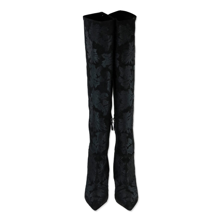 Alexandre Birman Black Stretch Suede Embroidered Regina Boot