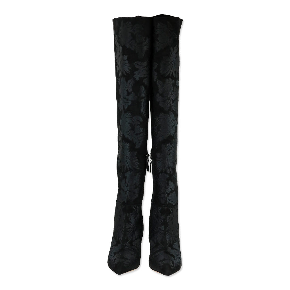 Alexandre Birman Black Stretch Suede Embroidered Regina Boot