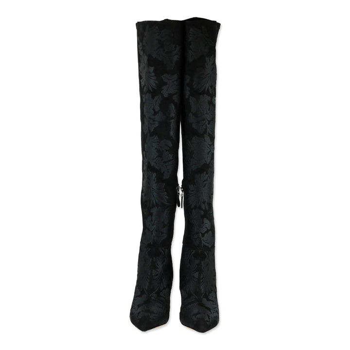 Alexandre Birman Black Stretch Suede Embroidered Regina Boot