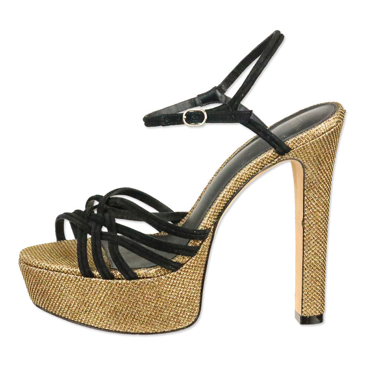 Alexandre Birman Black Suede Berthe Metallic Gold Platform Sandal