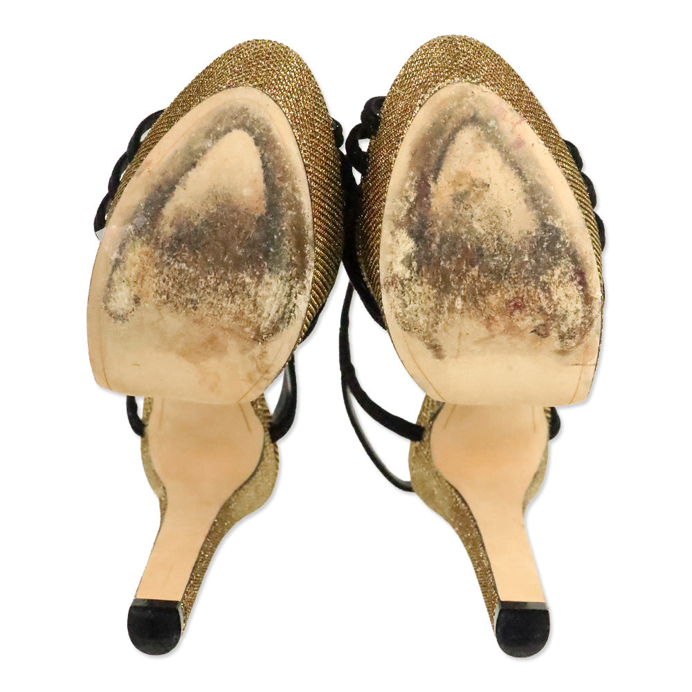 Alexandre Birman Black Suede Berthe Metallic Gold Platform Sandal