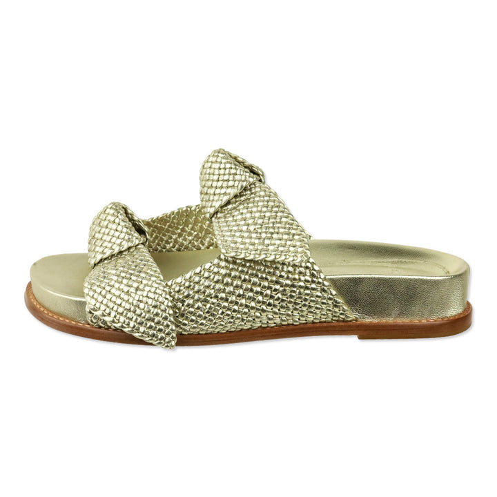Alexandre Birman Clarita Gold Metallic Woven Leather Dual Strap Sandals