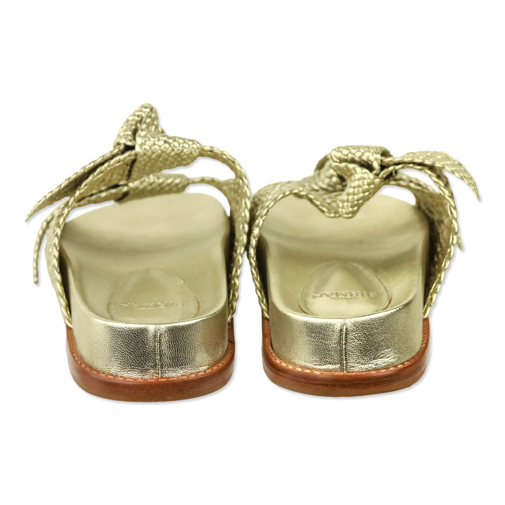 Alexandre Birman Clarita Gold Metallic Woven Leather Dual Strap Sandals