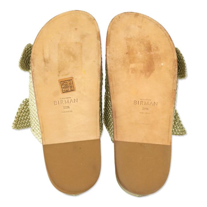 Alexandre Birman Clarita Gold Metallic Woven Leather Dual Strap Sandals