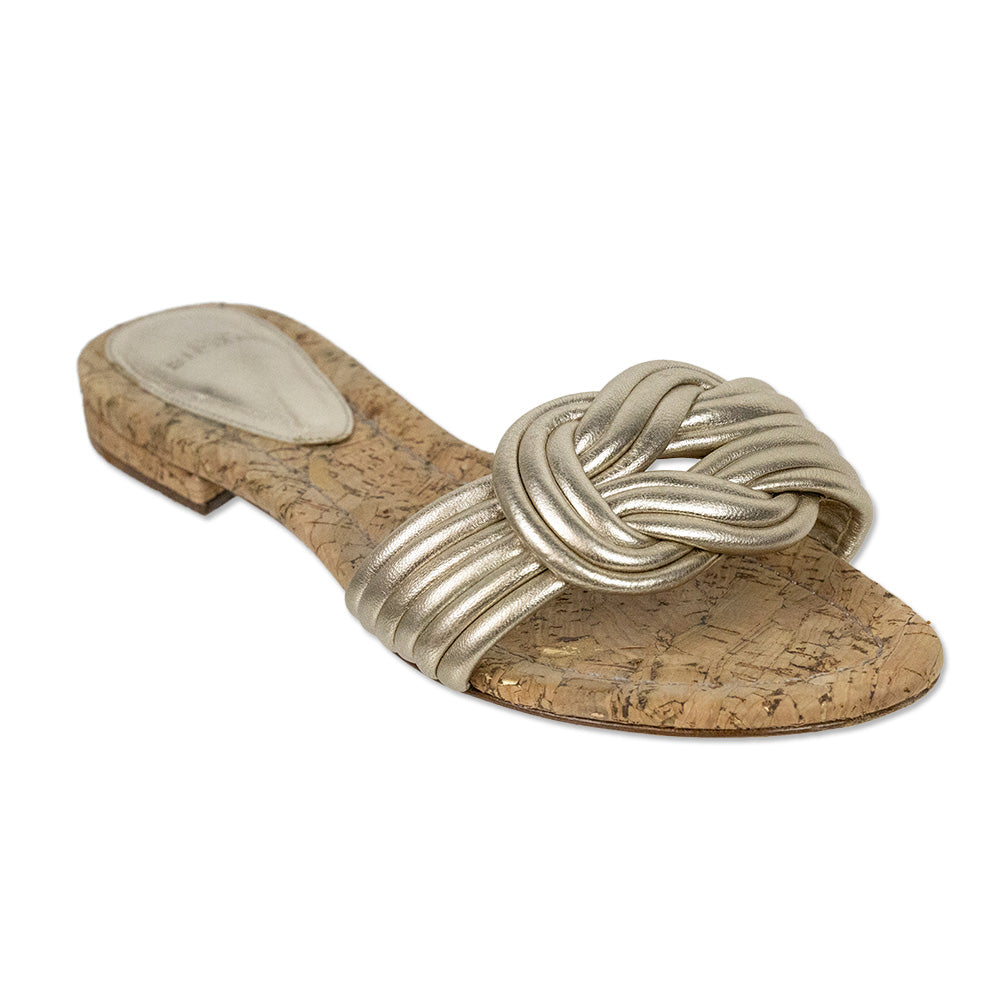 Alexandre Birman Metallic Gold Braided Leather Slides