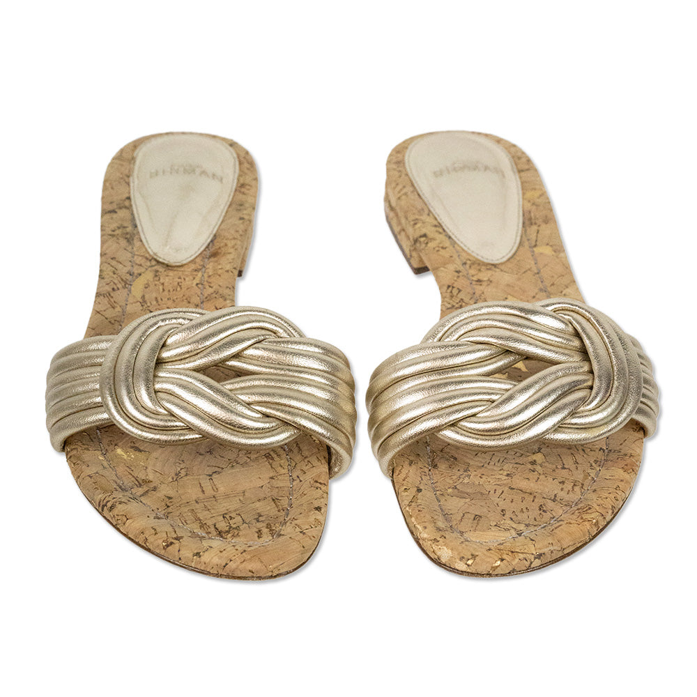 Alexandre Birman Metallic Gold Braided Leather Slides