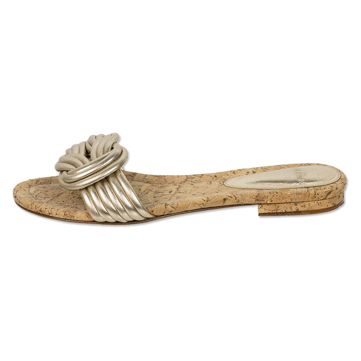 Alexandre Birman Metallic Gold Braided Leather Slides