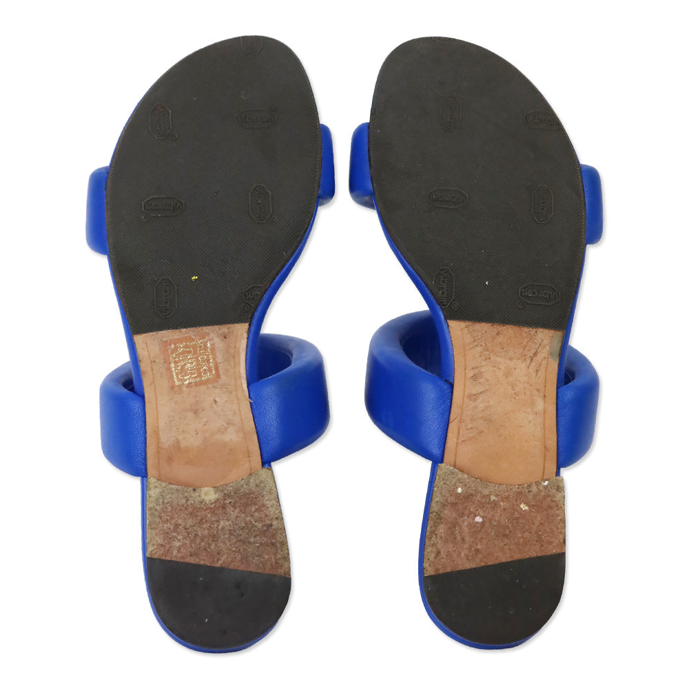 Alexandre Birman Ocean Blue Padded Leather Lilla Flat Sandals