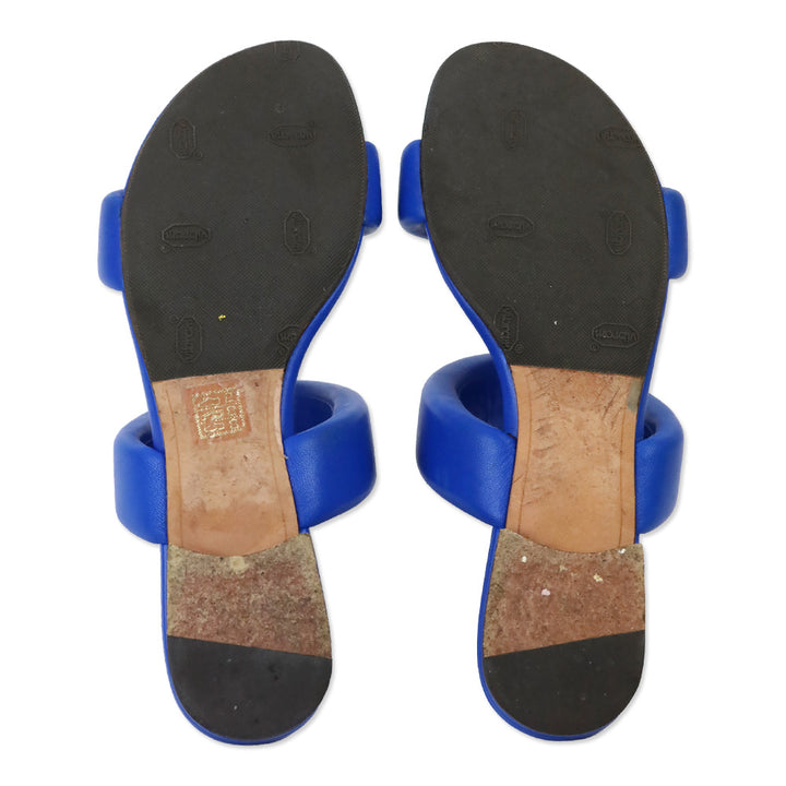 Alexandre Birman Ocean Blue Padded Leather Lilla Flat Sandals