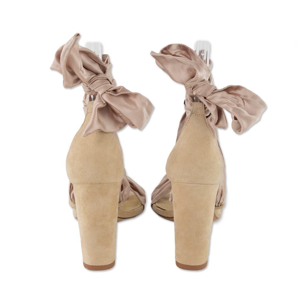 Alexandre Birman Pink Suede Lace Up Heeled Sandals